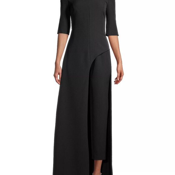 Kay Unger Davina Stretch-Crepe Formal Jumpsuit, Black - Picture 1 of 10